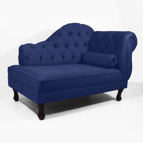 Recamier Sofá Divã Com Pés Retro 120X60 - Elã:Suede Azul Marinho