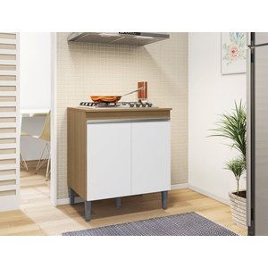 Balcão Gabinete P/ Cooktop 4 ou 5 Bocas 2 Portas - Ajl Móveis:amêndoa/branco