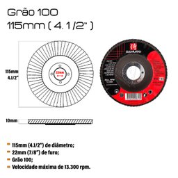 Kit 10 Discos de Lixa Flap de Fibra 115mm 4” Grão 100 - 2