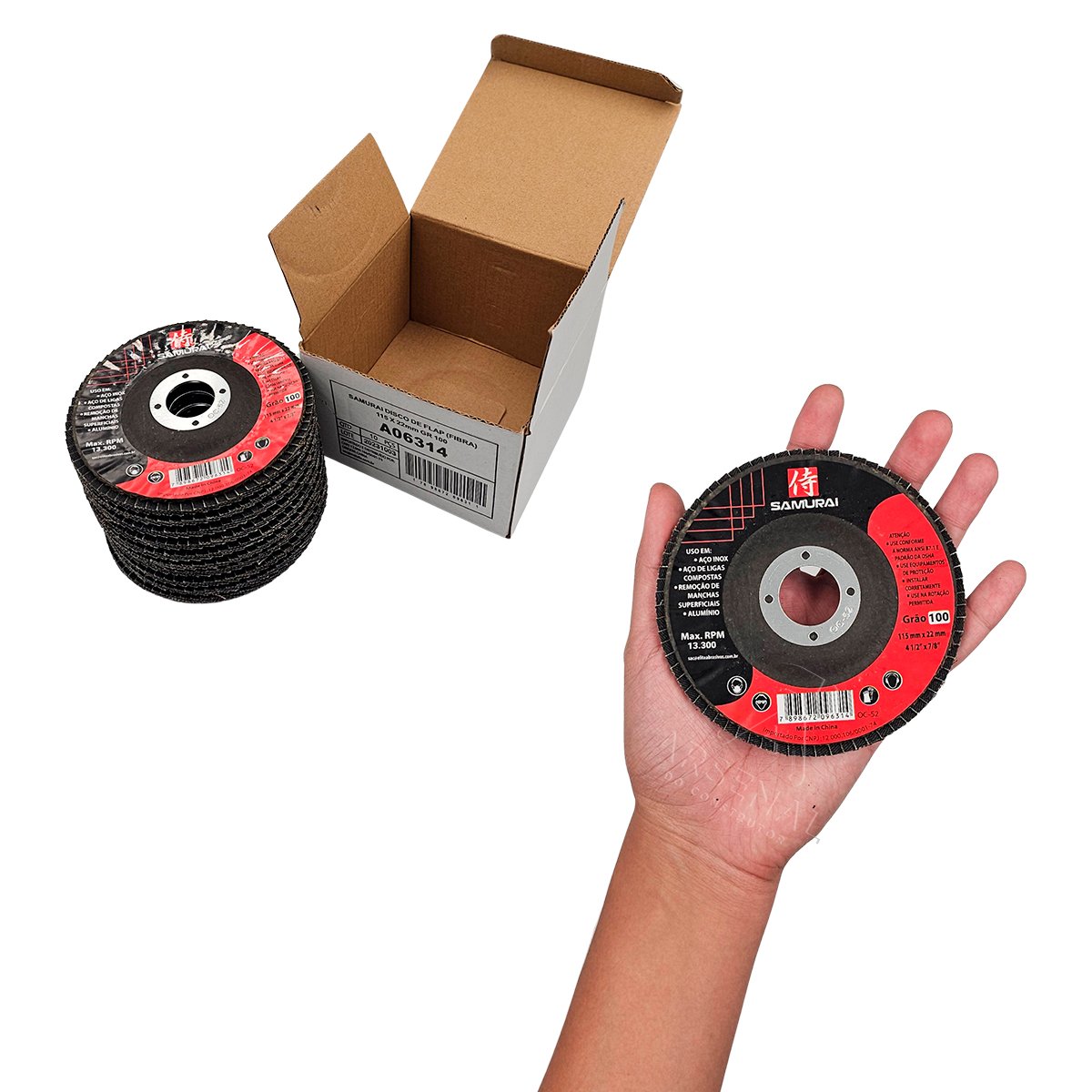 Kit 10 Discos de Lixa Flap de Fibra 115mm 4” Grão 100 - 5