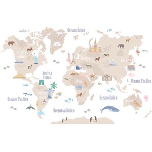 Adesivo de Parede Infantil Mapa Mundi - P