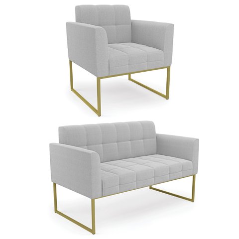 Namoradeira e Poltrona Industrial Dourado Ana Bouclé Cinza - Ibiza