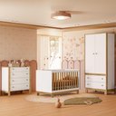 Ver imagem 1 de Quarto Infantil Flora Guarda Roupa 2 Portas, Comoda 4 Gavetas, Berço Freijo/branco