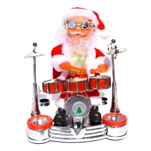 Boneco Papai Noel Baterista Musical Enfeite Natal