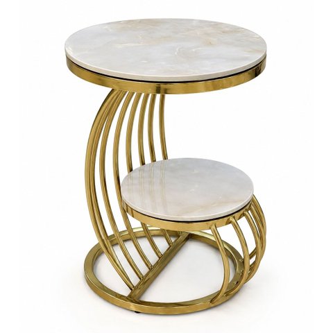 Mesa Auxiliar Dourada com Tampo em Porcelanato a:50 L:55 P:50