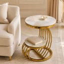 Ver imagem 2 de Mesa Auxiliar Dourada com Tampo em Porcelanato a:50 L:55 P:50