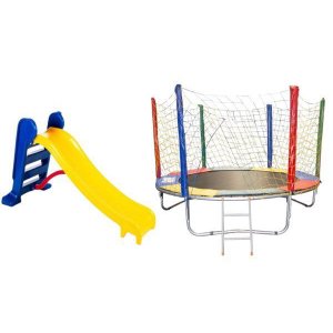 Quintal Bonito Divertido Coleção Infantil Amarela Cama Elástica 2,30m + Escorregador Médio 3 Degraus