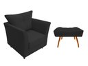 Ver imagem 1 de Kit Poltrona Decorativa Isis + Puff Retangular Suede Preto Pés Madeira Mz Decor