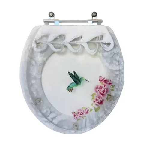 Tampa de Vaso Acrílico Decorada Beija Flor Convencional Oval
