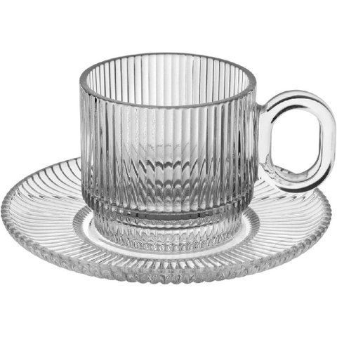 Jogo 6 Peças Xícara de Vidro 170ml Transparente 14x7x6cm Café Chá Expresso Alça
