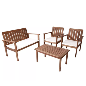 Conjunto para Jardim em Madeira Maciça 1 Banco Namoradeira 2 Poltronas e 1 Mesa de Centro com Almofa
