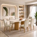 Ver imagem 1 de Conjunto de Sala de Jantar 6 Lugares Isla e Carol MDF 160x80cm Cinamomo Off White e Bege