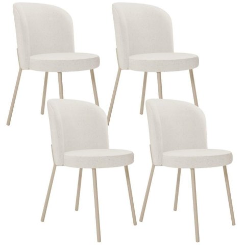 Kit 04 Cadeiras para Sala de Jantar Cozinha Estofada Gavi Arena L02 Linho Bege - Lyam Decor