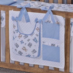 Porta Treco e Fralda Organizador Quarto de Bebê Menino Menina 1 Peça com Laço:urso Azul Bebê