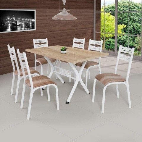 Conjunto de Mesa com 6 Cadeiras Luna Clássica Bege/Branco/Capuccino