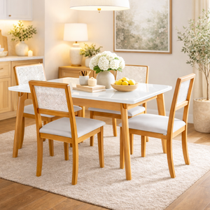 Mesa de Jantar Jade 120x90 Madeira Maciça 4 Lugares Tampo Mdf/vidro Bege