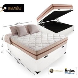 Cama Box Com Baú Casal + Colchão De Molas Ensacadas - Anjos - Classic 22x188x138cm - Branco - 2