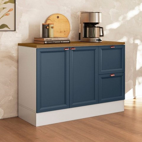 Balcão com Tampo 120cm 2 Portas 2 Gavetas Yescasa Unna Branco/Azul