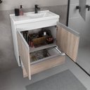 Ver imagem 4 de Kit Gabinete Banheiro Fox 60cm Branco / Madeirado (gabinete + Cuba + Espelheira)