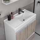 Ver imagem 2 de Kit Gabinete Banheiro Fox 60cm Branco / Madeirado (gabinete + Cuba + Espelheira)