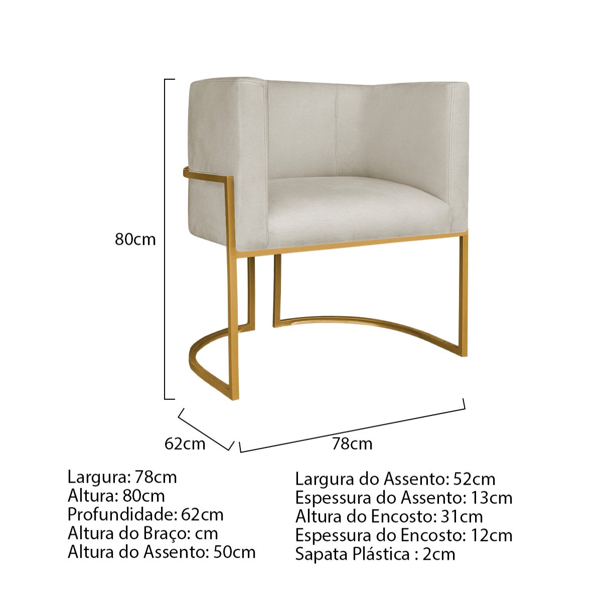 Kit Divã Luna 140cm Lado Esquerdo e 02 Poltronas Base de Ferro Dourado Bouclé Doce Sonho Móveis Bege - 4