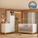 Ver imagem 1 de Quarto de Bebê com Berço Slim e Guarda Roupa com Cômoda Flora Branco Qmovi + Colchão Ortobom