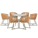 Ver imagem 1 de Mesa com 6 Cadeiras de Jantar Roma 120cm e Noronha em Alumínio Fendi Corda Náutica Estofado 5 Trama