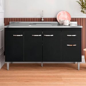 Balcão Gabinete de Cozinha Gabriela 150cm sem Tampo Ajl Móveis:preto