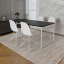 Ver imagem 1 de Mesa Industrial Base Ferro Branco 137x90 Tampo Preto 4 Cadeiras Eiffel Ferro Branco Assento Branco