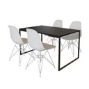 Ver imagem 2 de Mesa Industrial Base Ferro Branco 137x90 Tampo Preto 4 Cadeiras Eiffel Ferro Branco Assento Branco