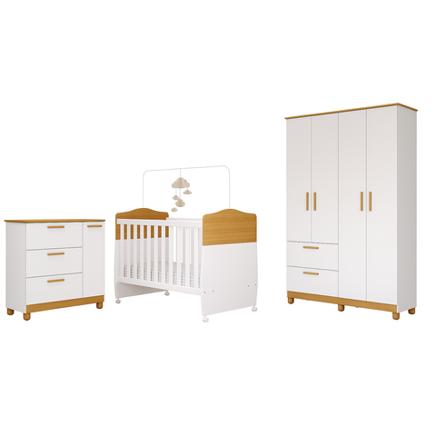 Quarto de Bebê Completo com Guarda Roupa, Cômoda e Berço Jujuba