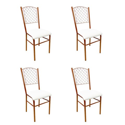 4 Cadeiras para Cozinha reforçada cor Cobre assento branco encosto de grade Poltronas do Sul 1922
