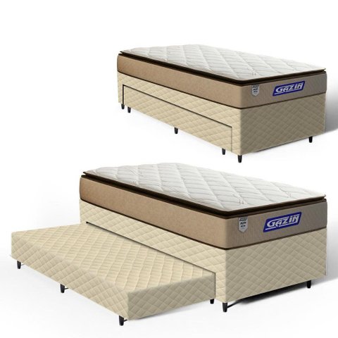 Cama Box com Colchão Gazin de Molas Ensacadas Pillow Top Air Pro + Auxiliar de Espuma Solteiro 88 cm