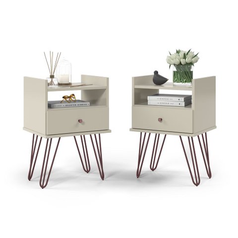 Conjunto De Mesas de Cabeceira Para Quarto Estilo Industrial Moderna Bill Off White