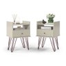 Conjunto De Mesas de Cabeceira Para Quarto Estilo Industrial Moderna Bill Off White - 1