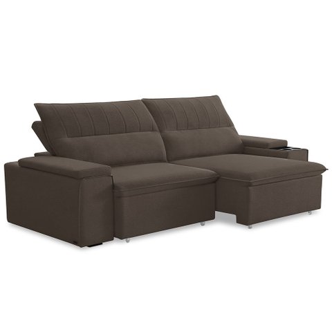 Sofá Retrátil Reclinável para Sala 3 Lugares 245cm Ricci F04 Veludo Marrom - Lyam Decor