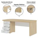 Ver imagem 4 de Mesa Escritorio 4 Gavetas 180x80 cm Tampo Tamburato Carvalho Branco Artany