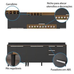 Armário de Cozinha Completa com Balcão Itatiaia Porto 10 Portas 2 Gavetas Freijó/grafite - 4