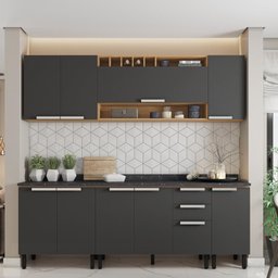 Armário de Cozinha Completa com Balcão Itatiaia Porto 10 Portas 2 Gavetas Freijó/grafite - 5