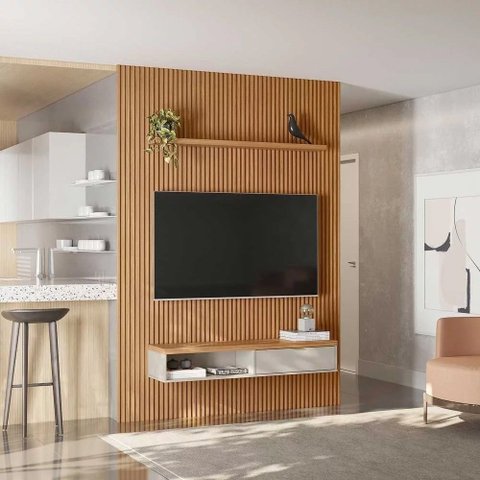 Bancada Suspensa Rack para Sala 136cm Prime L06 Nature/Off White - Mpozenato