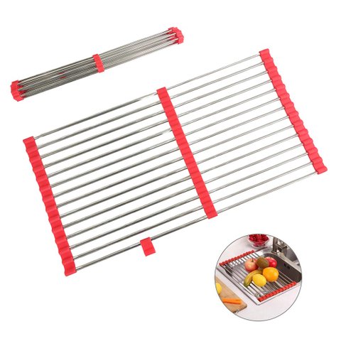Escorredor Esteira Inox Extensivo Silicone Cozinha Pia Cuba Prato Louça Panela Dobravel Compacto Pra