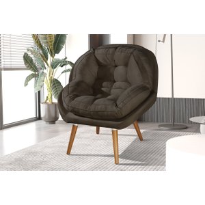 Poltrona Decorativa Sênior Suede Premium Pés de Madeira Cinza:marrom