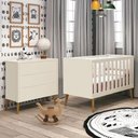 Ver imagem 5 de Jogo de Quarto Infantil Theo Retrô Cômoda 3 Gavetas e Berço Areia Fosco com Pés Amadeirado