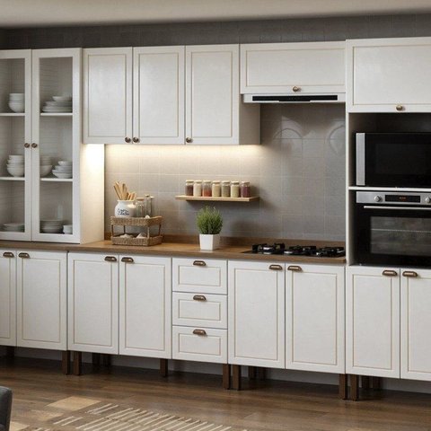 Cozinha Modulada Completa 6 Peças Modelo Americano Provençal com Tampo Branco/Ébano