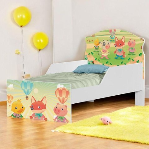 Cama Infantil Fazendinha com Grade de Proteção MDF Branco Cambel Móveis