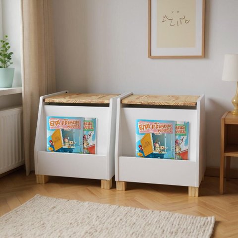 2 Baús Organizadores Leiturinha - Tamanho P Kit Livro Educativo em Madeira