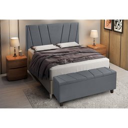 Recamier Baú Estofado Veludo Cinza Luxo 1,30m - 2