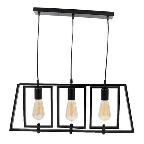 Lustre Pendente Industrial Retrô Preto Geométrico Triplo Bivolt 90030-3
