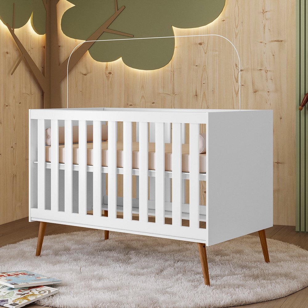 Quarto Infantil 100% Mdf Retrô - Lunna Comoda + Berço-branco - 3