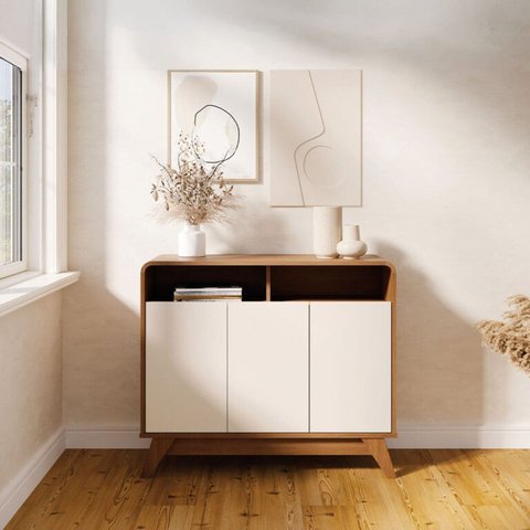 Buffet Aparador 3 Portas Eccos Marrom/Nature/Off White
